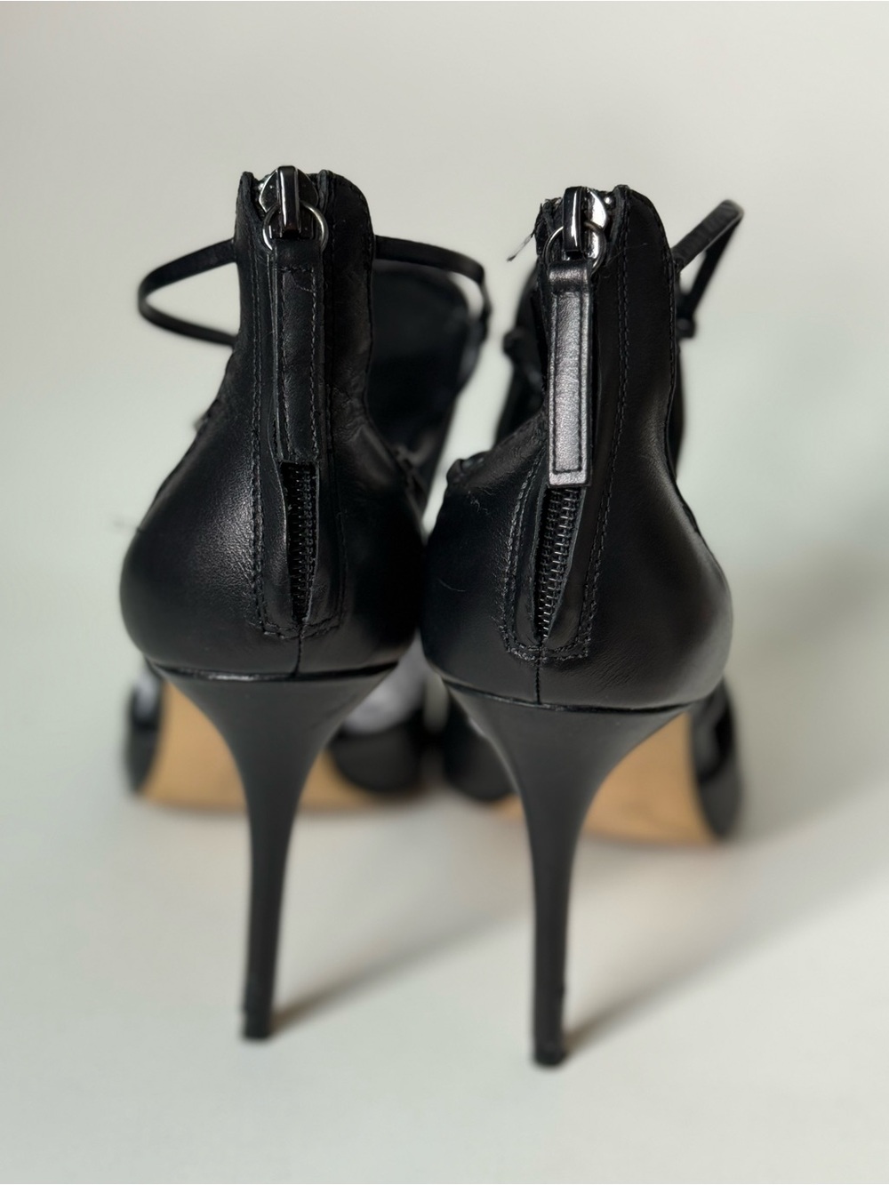 Zara Black Leather Stiletto Heel Sandals with Ankle Zip